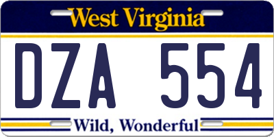 WV license plate DZA554