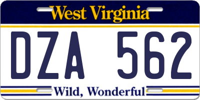 WV license plate DZA562