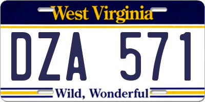 WV license plate DZA571
