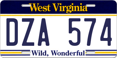 WV license plate DZA574
