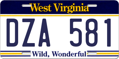 WV license plate DZA581