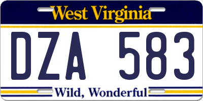 WV license plate DZA583
