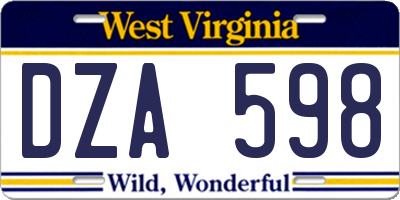WV license plate DZA598