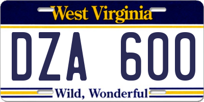WV license plate DZA600