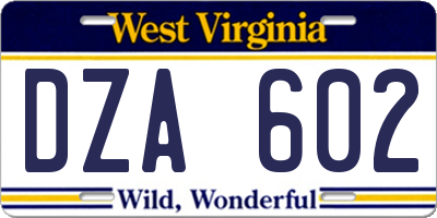 WV license plate DZA602