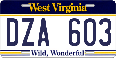 WV license plate DZA603