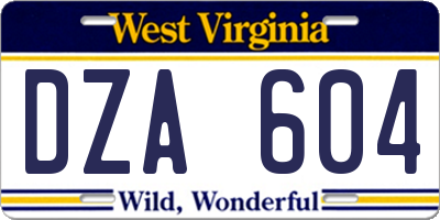WV license plate DZA604