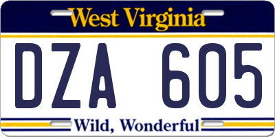 WV license plate DZA605