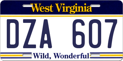 WV license plate DZA607
