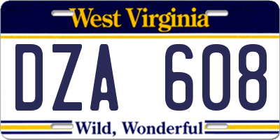 WV license plate DZA608