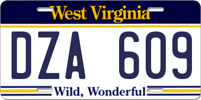 WV license plate DZA609