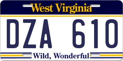 WV license plate DZA610