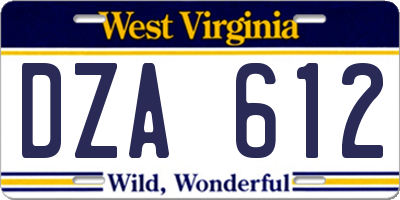 WV license plate DZA612