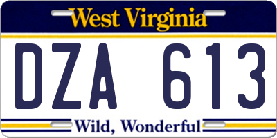 WV license plate DZA613