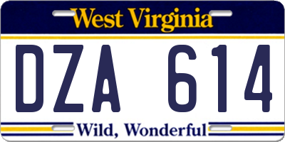 WV license plate DZA614