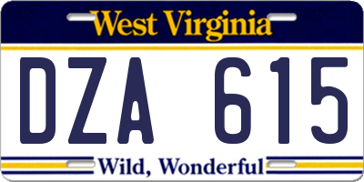 WV license plate DZA615