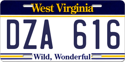 WV license plate DZA616