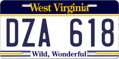 WV license plate DZA618