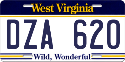 WV license plate DZA620