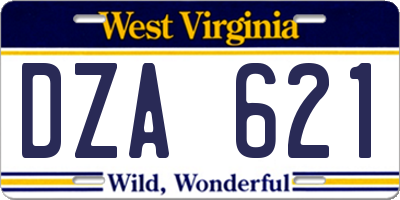 WV license plate DZA621
