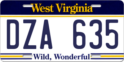 WV license plate DZA635