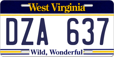 WV license plate DZA637
