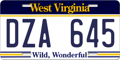 WV license plate DZA645