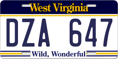 WV license plate DZA647