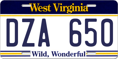 WV license plate DZA650