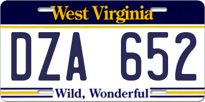WV license plate DZA652