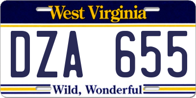 WV license plate DZA655