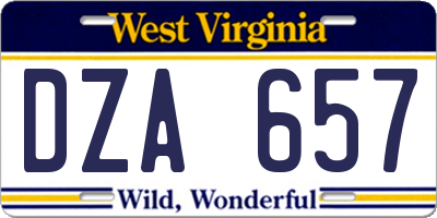 WV license plate DZA657