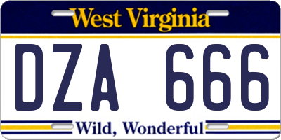 WV license plate DZA666