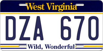 WV license plate DZA670