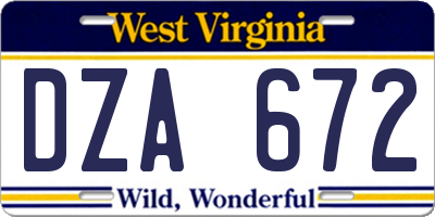 WV license plate DZA672