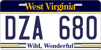 WV license plate DZA680