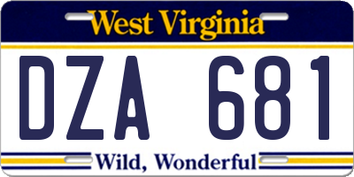 WV license plate DZA681