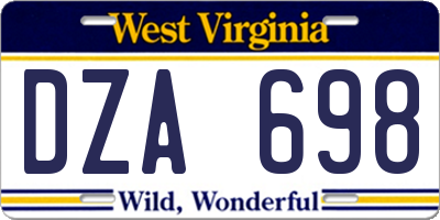 WV license plate DZA698