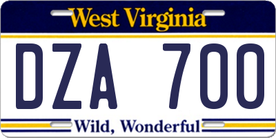 WV license plate DZA700