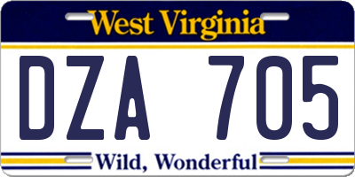 WV license plate DZA705