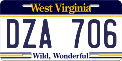 WV license plate DZA706