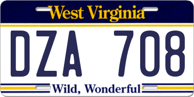 WV license plate DZA708