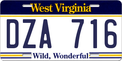 WV license plate DZA716