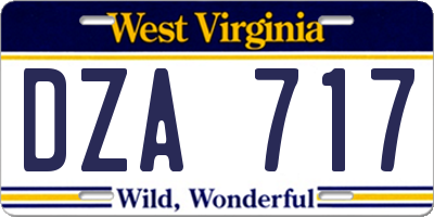 WV license plate DZA717