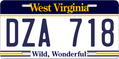 WV license plate DZA718