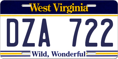 WV license plate DZA722