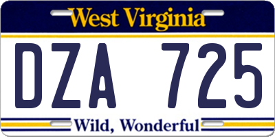 WV license plate DZA725
