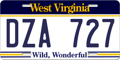 WV license plate DZA727
