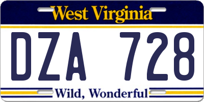 WV license plate DZA728