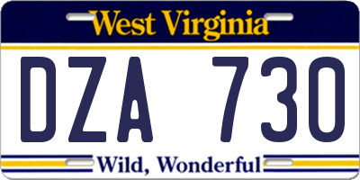 WV license plate DZA730